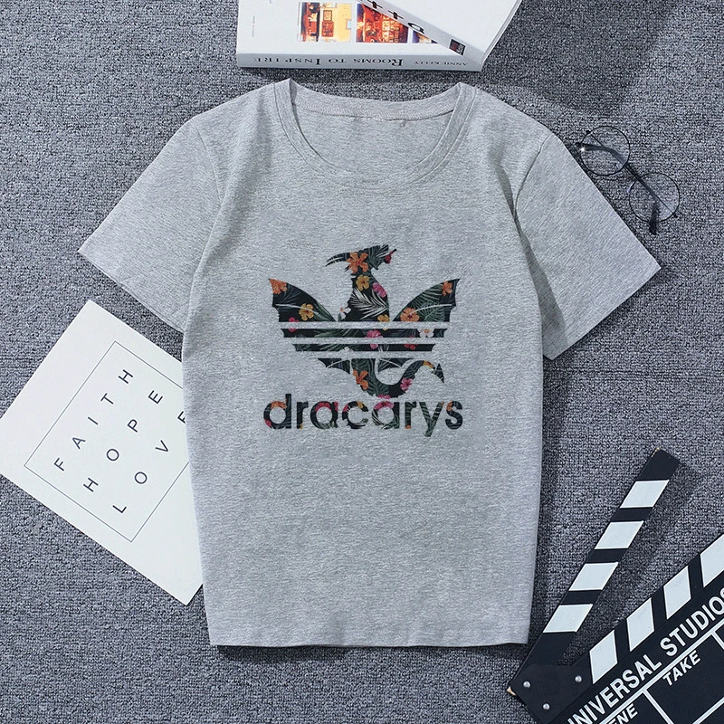 Новинка Dracarys «Игры престолов» Женская футболка женская летняя футболка с принтом дракона серые повседневные уличные модные футболки - Цвет: 2554