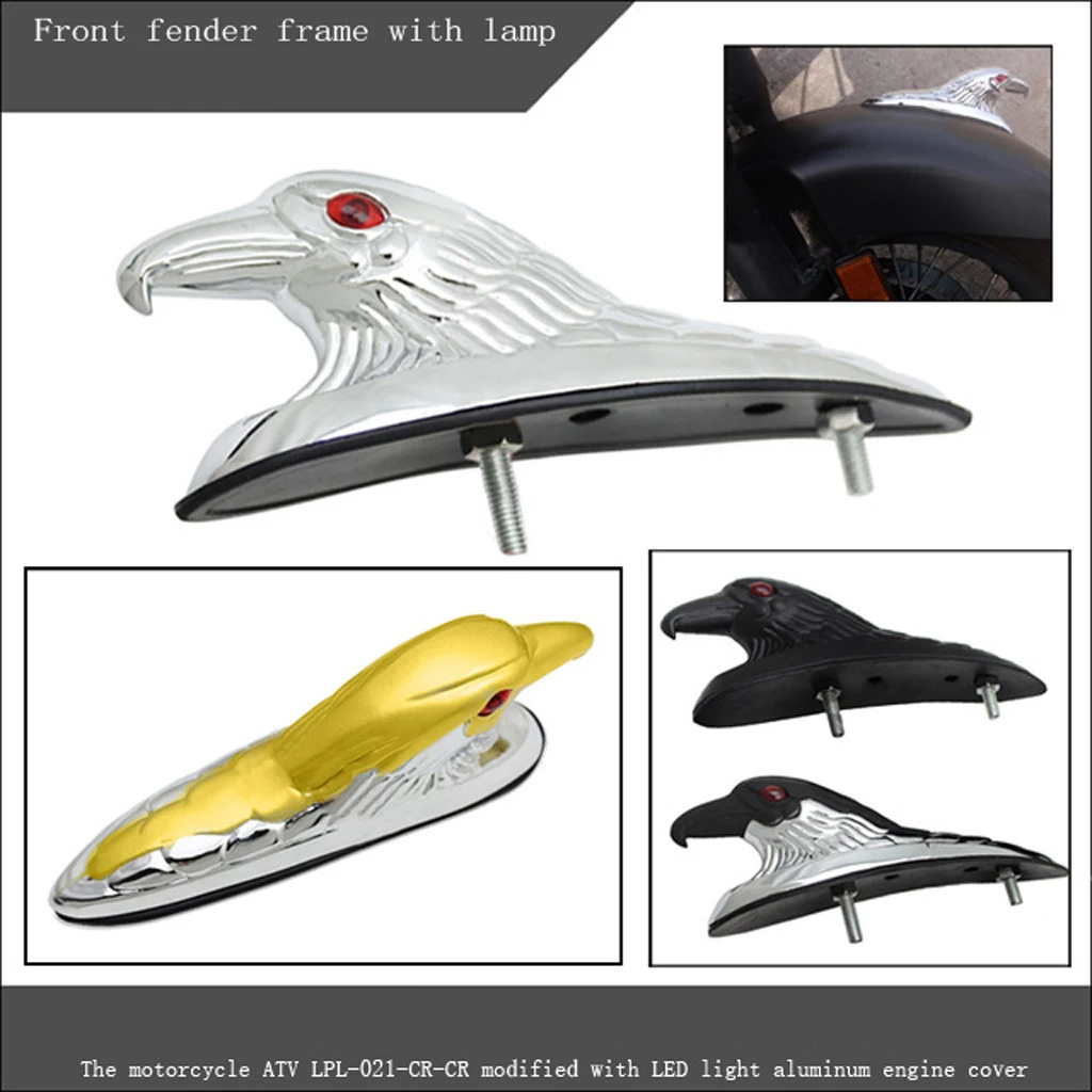 

Black motorcycle front fender light crafted eagle head ornament length: