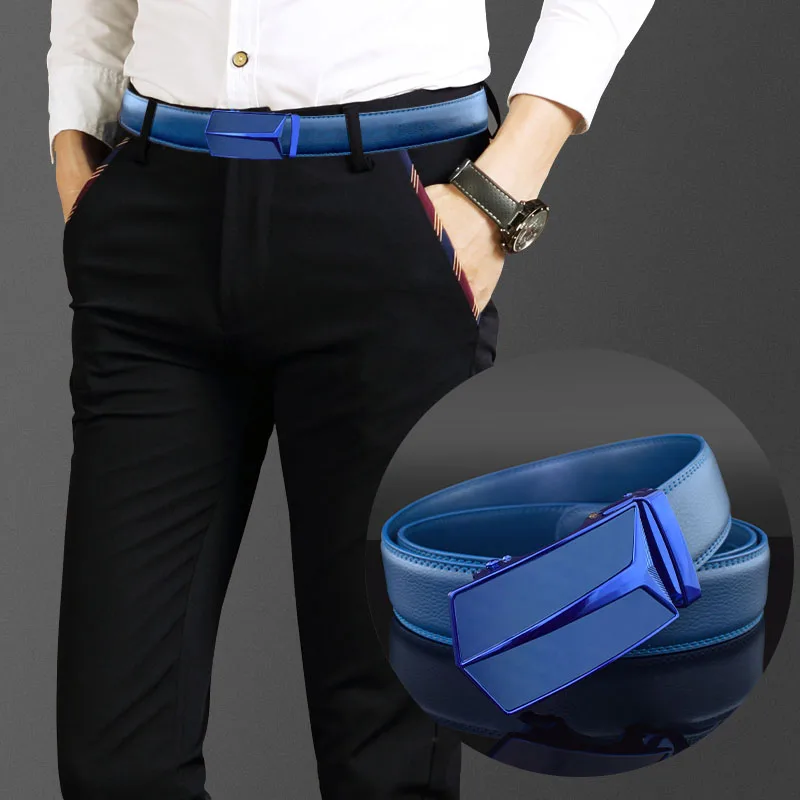 

High Quality Genuine Grain Leather Belt Designer Luxury Brand Corset Belt Famous Cowhide Waist Belt Blue Fashion Ceinture Homme