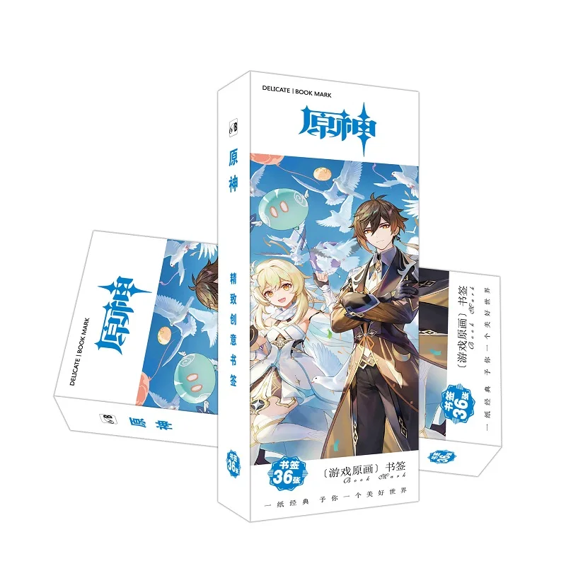 

36 шт./компл. Game Genshin бумажная ударная Закладка Zhongli Venti Paimon мультяшный держатель для книг канцелярские товары в подарок