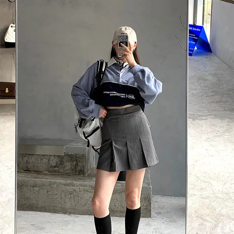 Плиссированная юбка HOUZHOU для женщин Милая Мини-юбка с высокой талией корейская