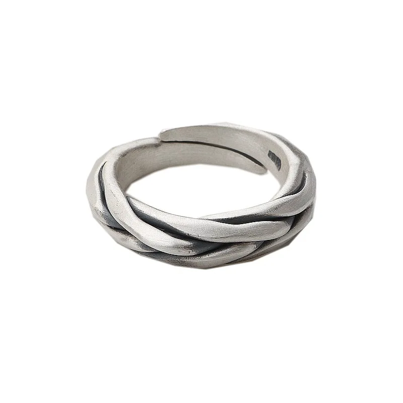 

Black Thai silver product 999 fine silver braid opening ring unisex retro matte silver ring by hand