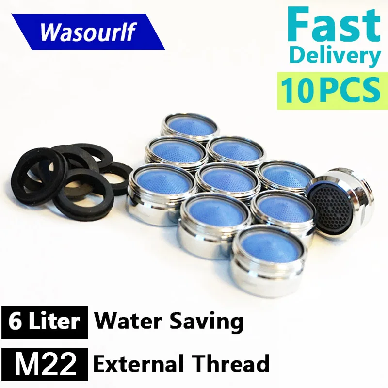 WASOURLF 10 PCS Water Saving Faucet Aerator 6L 8L M22 Male Thread External Tap Spout Bubble Accessories Bathroon Basin Kitchen