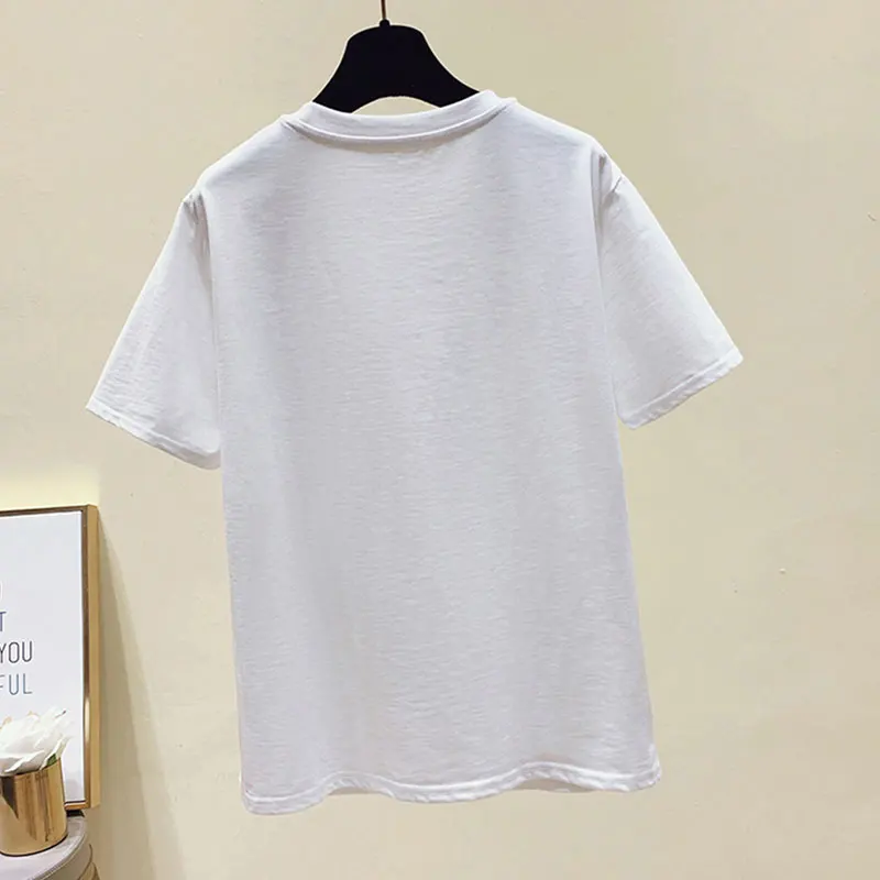 

Plus Size Casual Black Tee Shirt Fashion 2021 Short Sleeve White Tshirt Women Tops Summer Vintage Korean Clothes Women T shirt