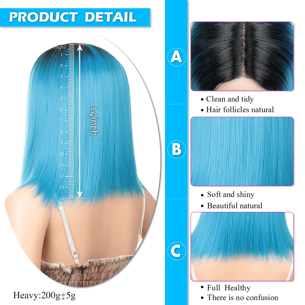 Парики из синтетических волос для косплея 14 дюймов синий цвет средняя часть