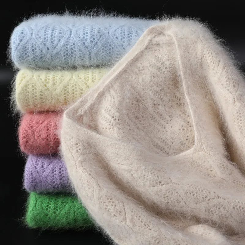 

Super warm 100% mink cashmere sweater and pullover women's spring 2021 new stretch top V-neck women's knitted bottoming shirt