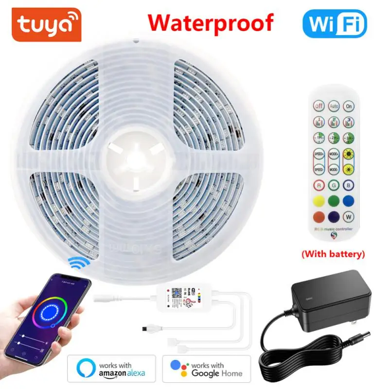 

12V DC 5m Tuya Smart LED Strip Lights WiFi RGB LED Light Strip 5050 Work With Alexa Google Voice Smart Life App Remote Control