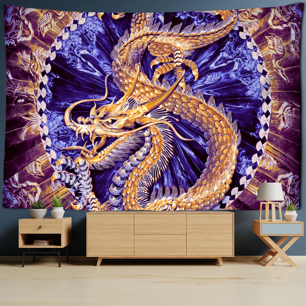 

3D Chinese Dragon Totem Tapestry Cartoon Castle Wall Hanging Room Carpet Bedspread Beach Mat Home Decor Tapestry Artist Home