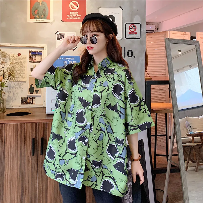 

2021 летние свободные рубашки blusas Harajuku с коротким рукавом женская блузка с кавайным рисунком блузки с принтом в Корейском стиле; Для девушек; ...