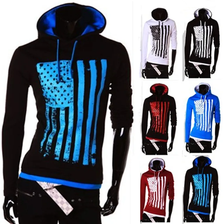 Футболка с капюшоном и принтом флага США 2015 | Мужская одежда