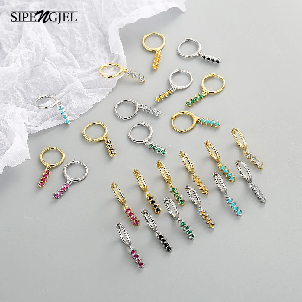 

SIPENGJEL Fashion Small Blue Zircons Line Drop Earrings For Women Rainbow Round Hoop Earrings Wendding Piercing Clips Jewelry