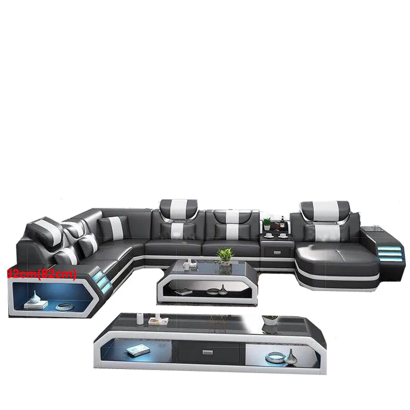 Домашняя вилла гостиная театр большой размер натуральная кожа секционный диван