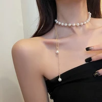 korea fashion adjustable design pearl necklace femininity neck long pull pull clavicle chain necklace for woman choker jewelry