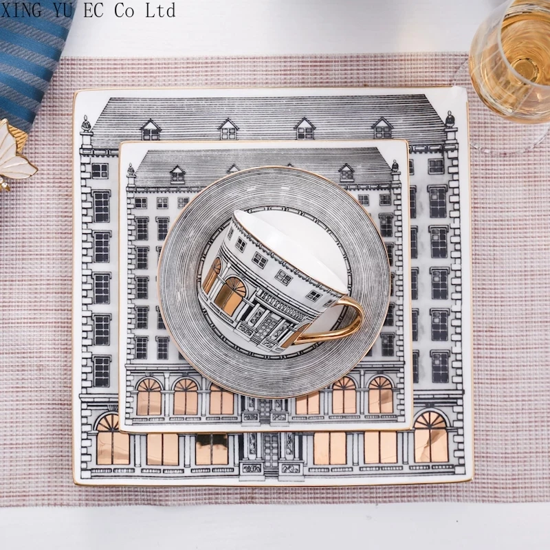 

Золотая кофейная чашка и блюдце из костяного фарфора, чашка и блюдце в европейском стиле, чашка для послеобеденного чая, кофе, домашнее укра...