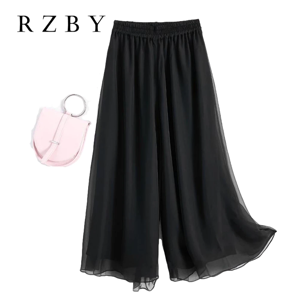 

2021 Women Spring Wide Leg Pants Solid Elastic Waist Chiffon Mujer Pantalones Fashion Female Casual Loose Long Trousers RZBY271