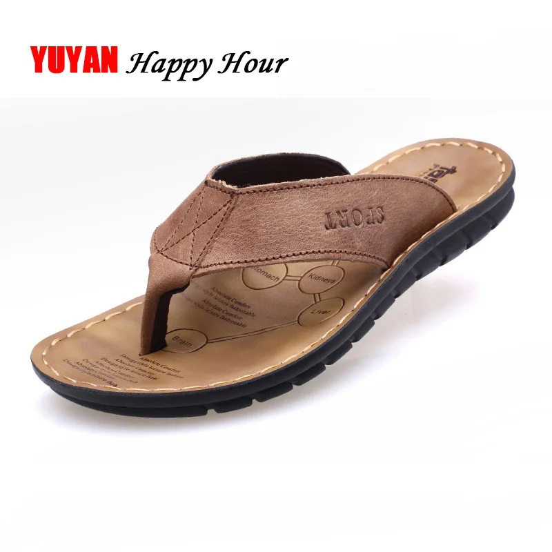 

2021 Summer Shoes Men Slippers Genuine Leather Beach Slippers Mens Flip Flop Sandals Summer Men Shoes Male Flip Flops A673