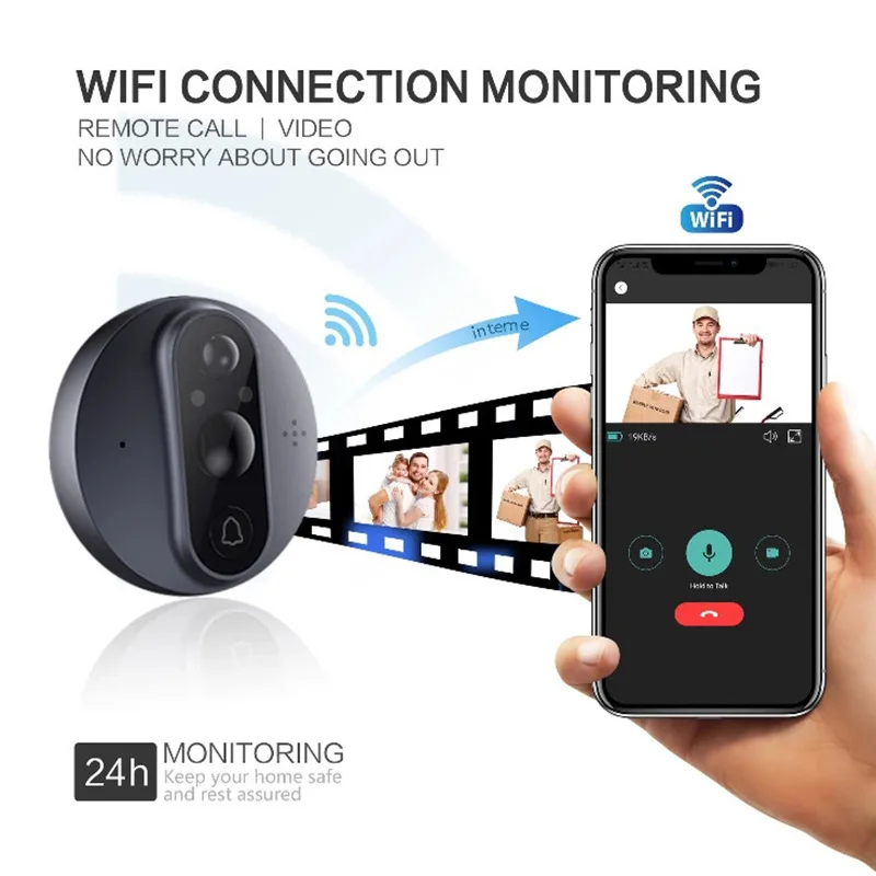 4.3 Inch WiFi Video Doorbell Peephole Viewer Home Security HD Night Vision PIR Motion Detection Tuya Remote Control Door Bell |
