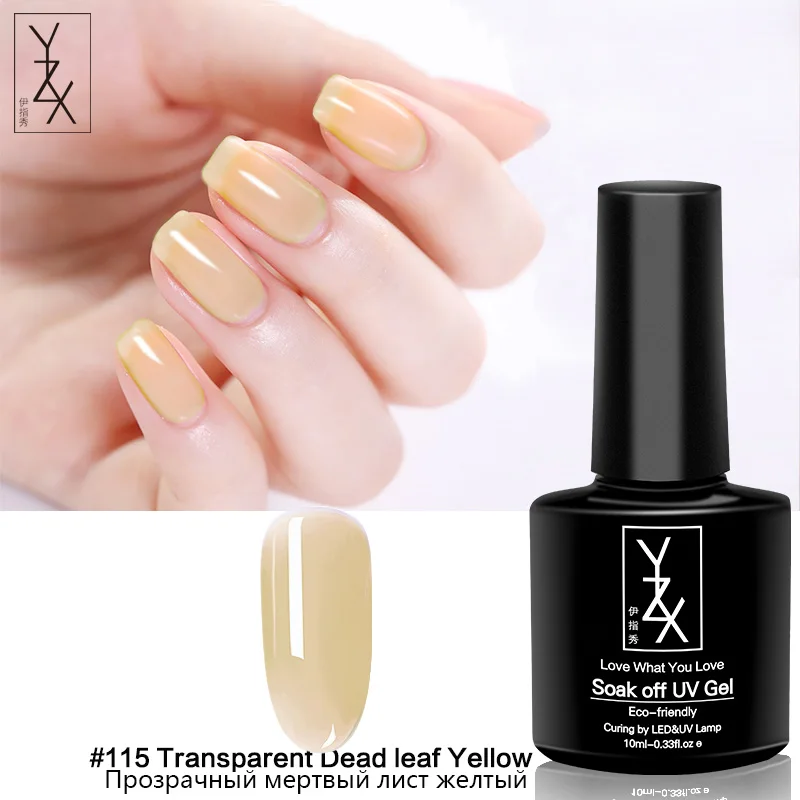 YXZ 10 мл горячие новые прозрачные цвета УФ/Led гель для ногтей замочить от эмалевый лак молочный белый розовый телесный гель для ногтей лак для ногтей - Цвет: Transparent Yellow
