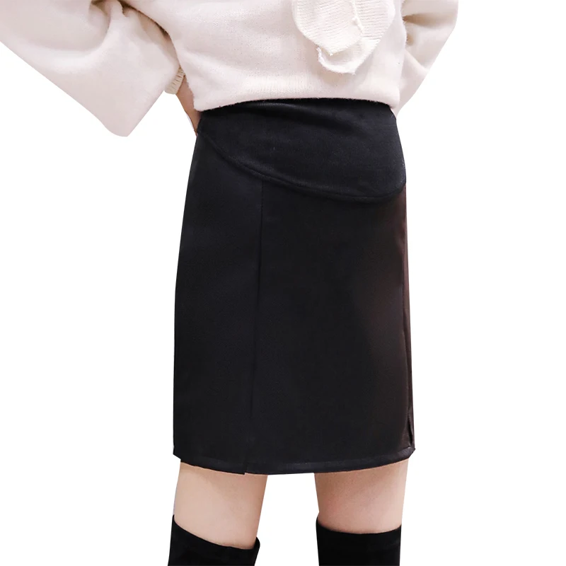 Черные ПУ юбки для беременных с эластичным поясом Одежда сексуальная мода осень