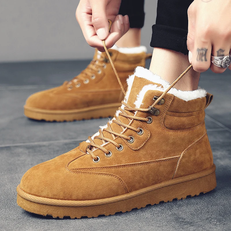 

Winter With Fur Mens Boots Fashion Warm Ankle Boots Men Snow Shoes Outdoor Winter Boots Lace Up Walking Shoes