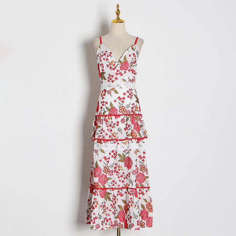 TWOTWINSTYLE богемное женское платье с цветочным принтом на бретельках высокой талией