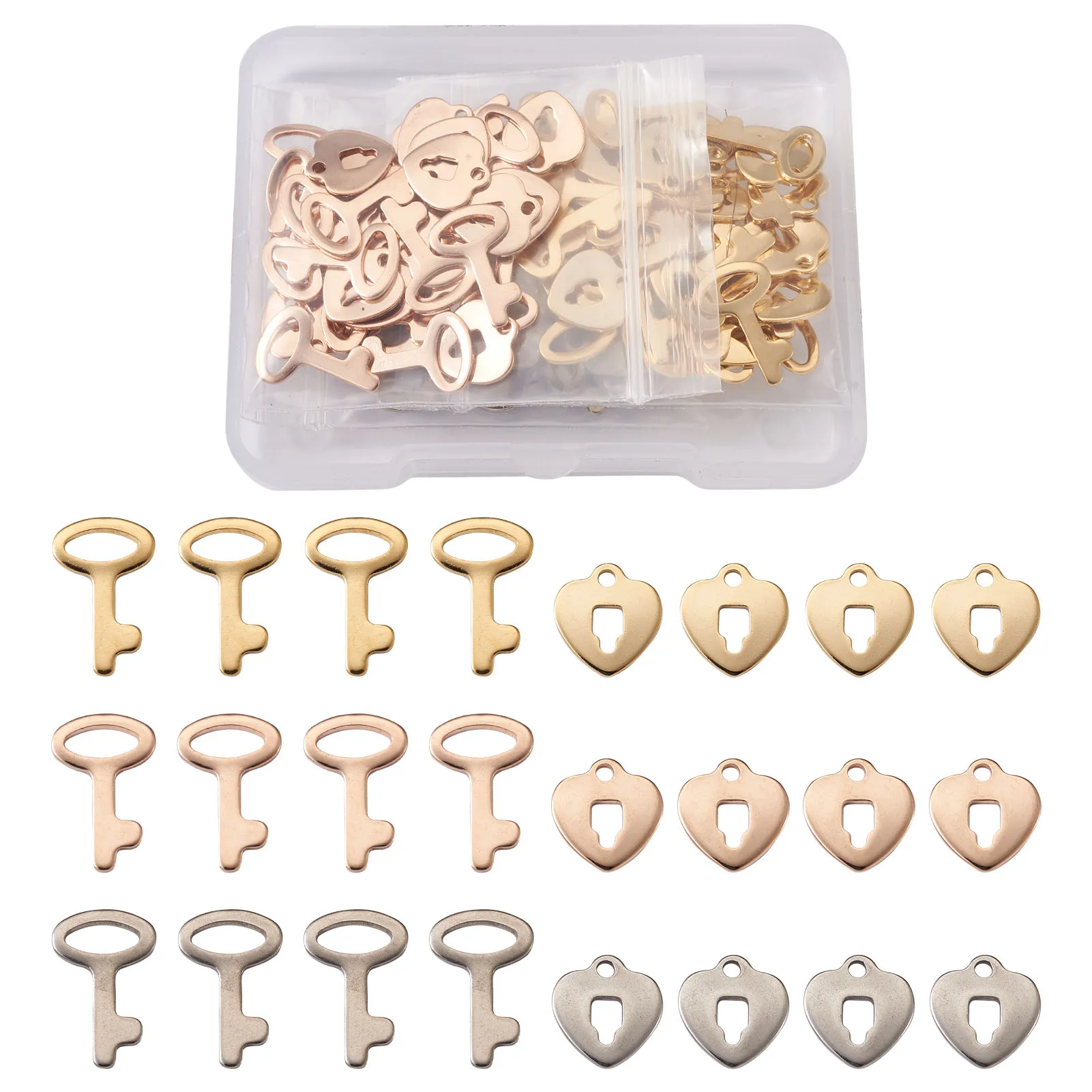 

1 коробка, подвески из нержавеющей стали 304, навесной замок и замок в форме сердца, смешанные цвета для сережек, браслетов, аксессуары для изг...