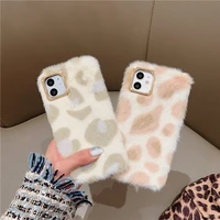 shockproof earphone fashion warm leopard plush phone case for iphone 11 pro max furry tpu protective back cover for iphone 11