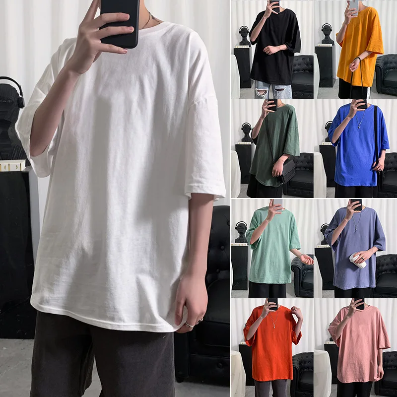 

2021 Xiagangfeng Short Sleeve T-shirt Men's Solid Color Loose Oversize Popular White Black Men's Wear 02609