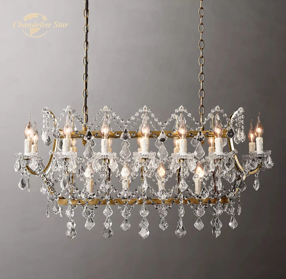 19th C. Rococo железные и хрустальные прямоугольные люстры современные светодиодный