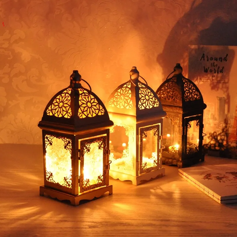 

Morocco golden iron candlestick wind lamp Middle East style Ramadan decoration