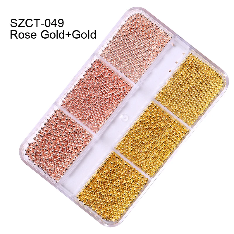 6Grid Decorations Gold Rose Beige White Pearl Mini Small Stainless Steel Beads Gold Caviar Parts Nail Art Accessories Supplies images - 6