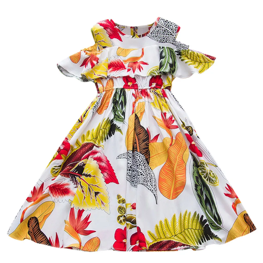 #50 детское пляжное Платье для маленьких девочек с цветочным принтом листьев