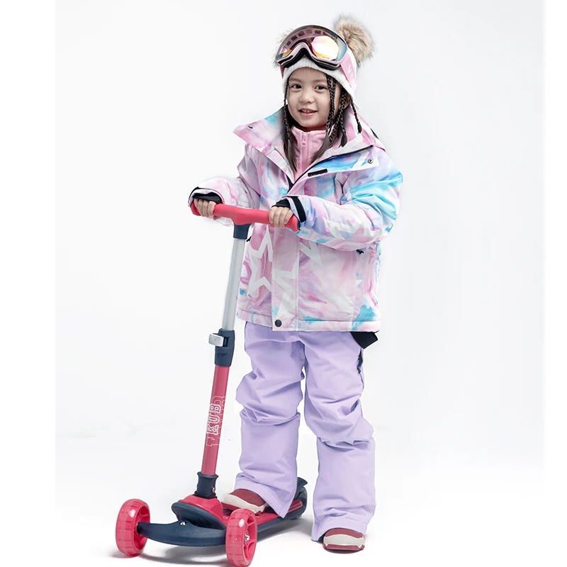 New Ski Suit Girls Winter -30 Degree Snowboard Clothes Warm Waterproof Outdoor Snow Jackets + Pants for  Kids Clothes