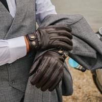 real goatskin gloves man riding touch screen full finger gloves autumn winter warm retro outdoor motorcycle gloves nr87