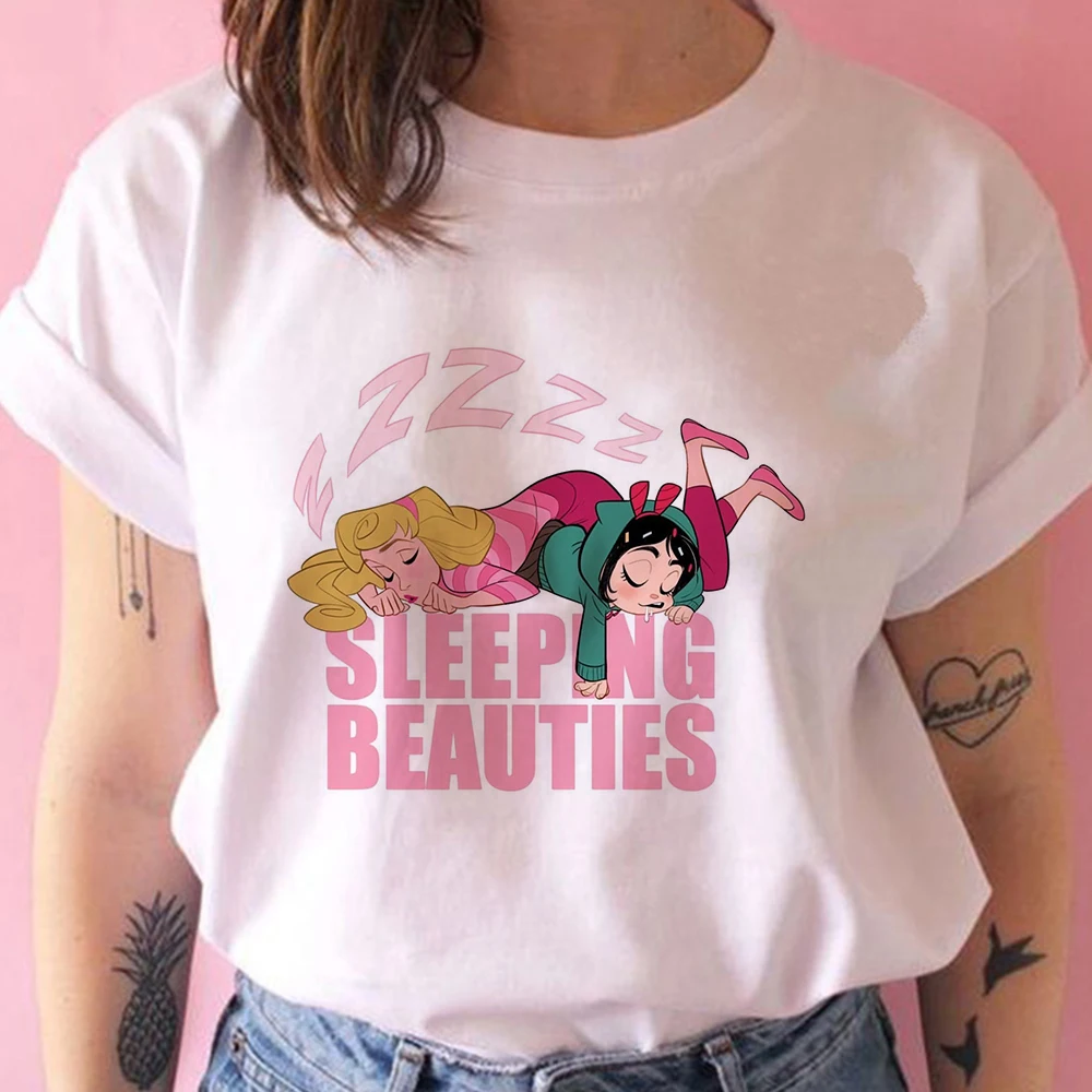 

Disney Princess Series T shirt Women Round Neck Short Sleeve Cartoon SLEEPING BEAUTIS Letter Cool Printed Branded Summer Tshirts