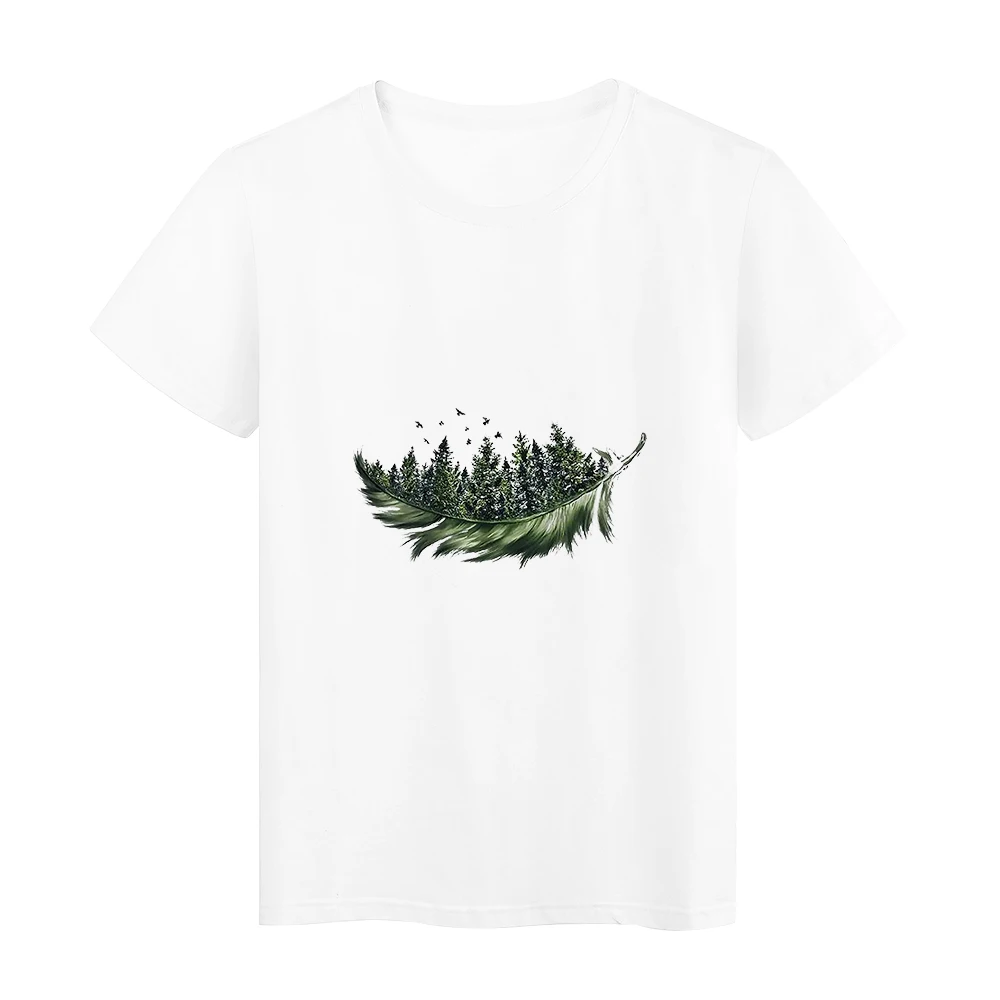 

Feather Forest Print Fashion Design T shirt Women Hipster High Street Style O-neck T-shirts Ulzzang Vogue Female Clothing