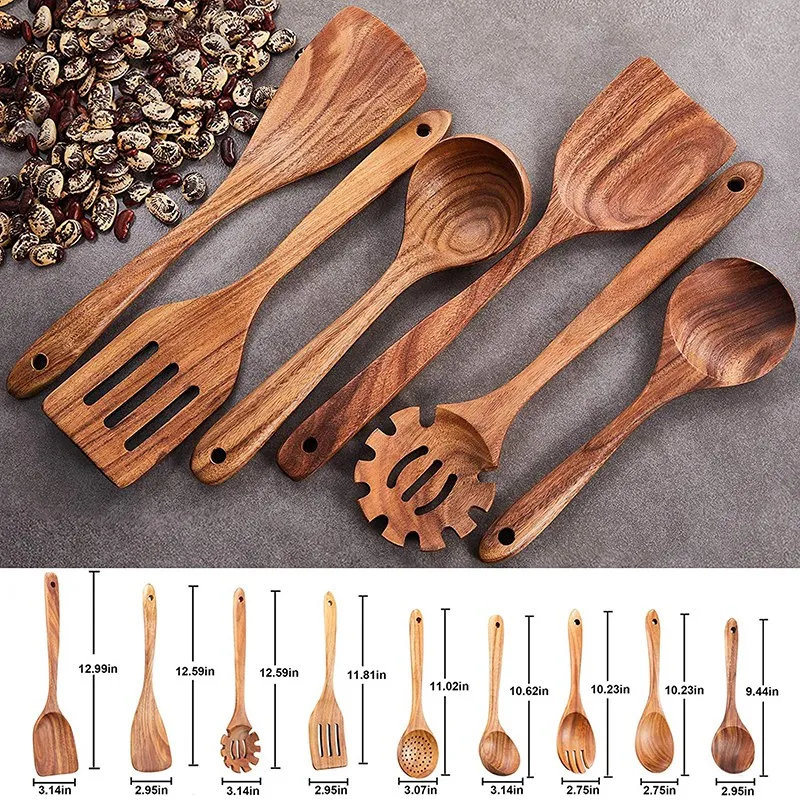 

9 Pcs Wooden Spoons for Cooking,Wooden Kitchen Utensil for Nonstick Cookware,Wooden Spatula,Wooden Spoons,Kitchen Tools
