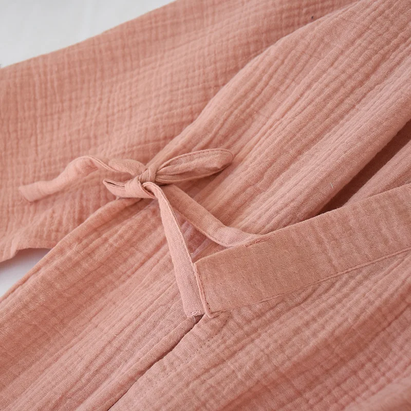 Весенняя Хлопковая пижама-кимоно с длинным рукавом Женская газовая тонкая