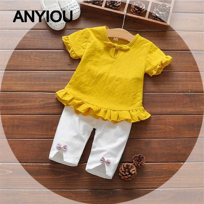 Новая детская одежда летний костюм с короткими рукавами для девочек футболка и