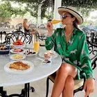 Блузка Женская атласная с длинным рукавом и принтом, 2021