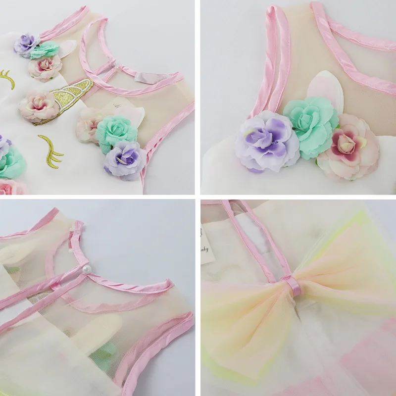 Платье-пачка для девочек с цветочным рисунком и единорогом Радужное платье-пачка