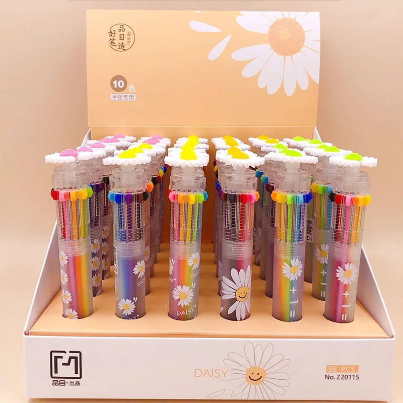 

36 pcs/lot Kawaii Daisy 10 Colors Ballpoint Pen Cute ball pens School Office writing Supplies Stationery Gift