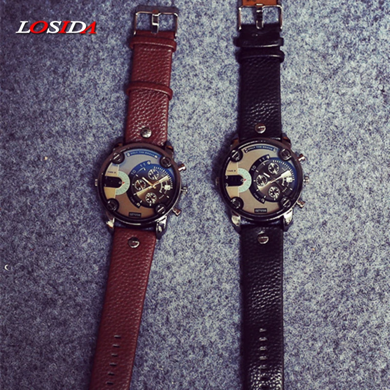 

Losida Blue Glass Big Dial Black Leather Quartz Men Watches Fashion&Casual Watch Sports Outdoor Military Army Wristwatch relojio