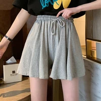 new women elastic waist vintage casual loose wide leg shorts female summer oversized harajuku drawstring sport stay home shorts