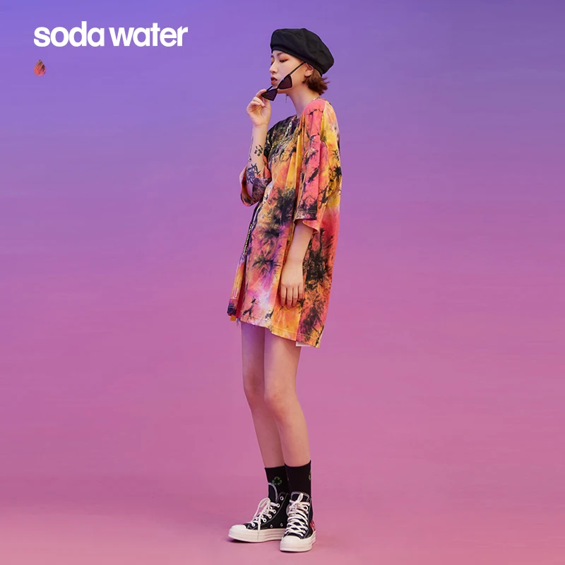 Женская свободная футболка SODAWATER летняя уличная оверсайз с принтом