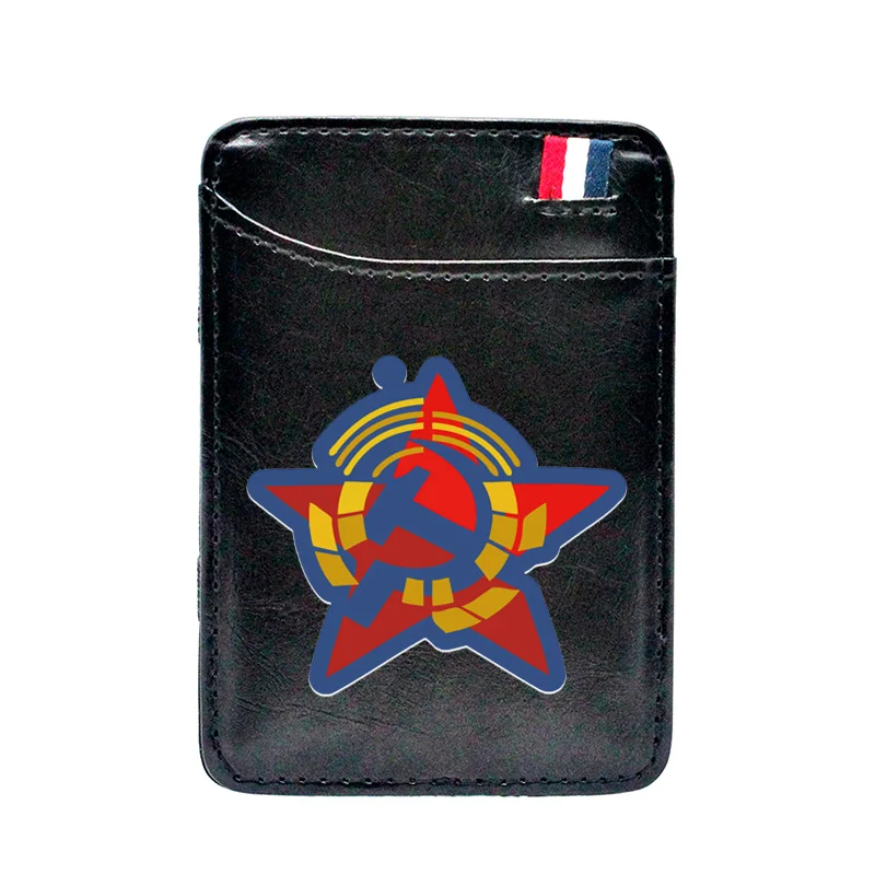 

Soviet Cccp Sickle Hammer Digital Printing Leather Magic Wallets Men Women Black Card Holder Purse Short Mini Money Gifts