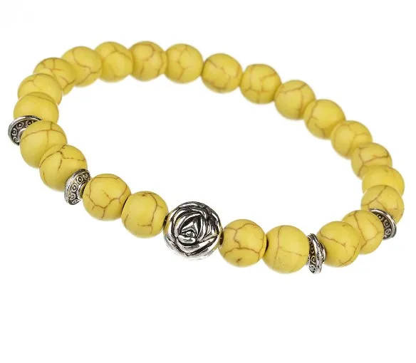 8 мм эластичная нить рейки Сплав Роза молитва Йога браслет Желтый Красный Белый