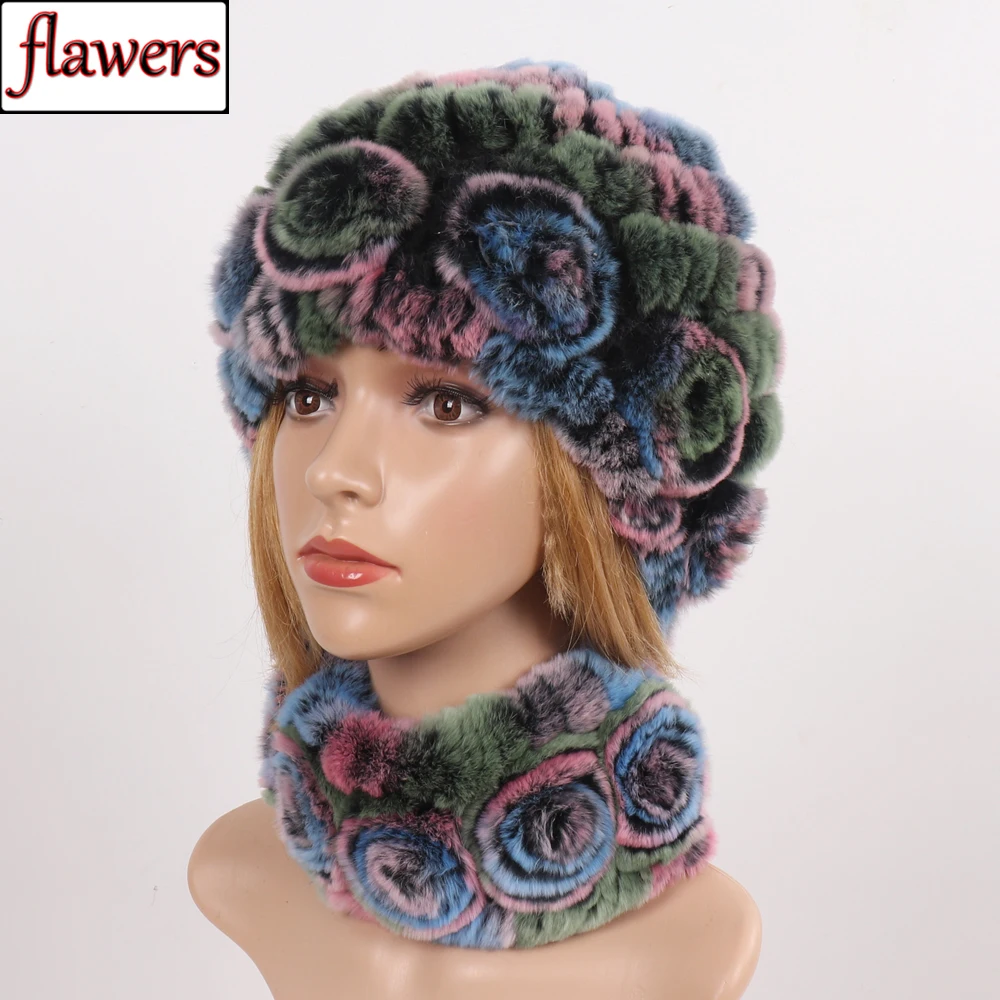 

Женская зимняя вязаная шапка-шарф из натурального меха