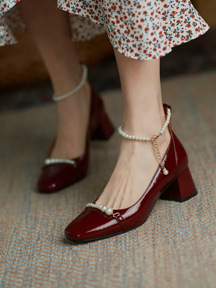 

Туфли-лодочки женские из коровьей кожи, с пряжкой, на среднем квадратном каблуке