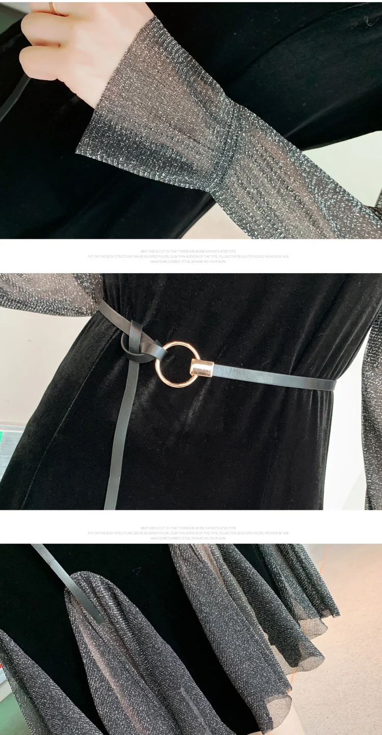 

Splicing Velvet Dress For Women Sashes Korean Dress Patchwork Ladies Dresses Casual Vestidos De Fiesta De Noche Fashion Clothes